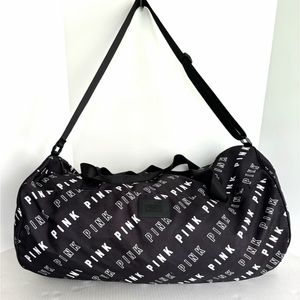 Victoria's Secret PINK Travel‎ Gym Overnight Large Duffle Bag Black White Logo